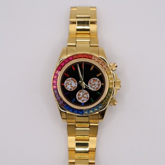 Rainbow Moissanite Diamond Watch – Gold Case & Bracelet - Picture 6 of 8